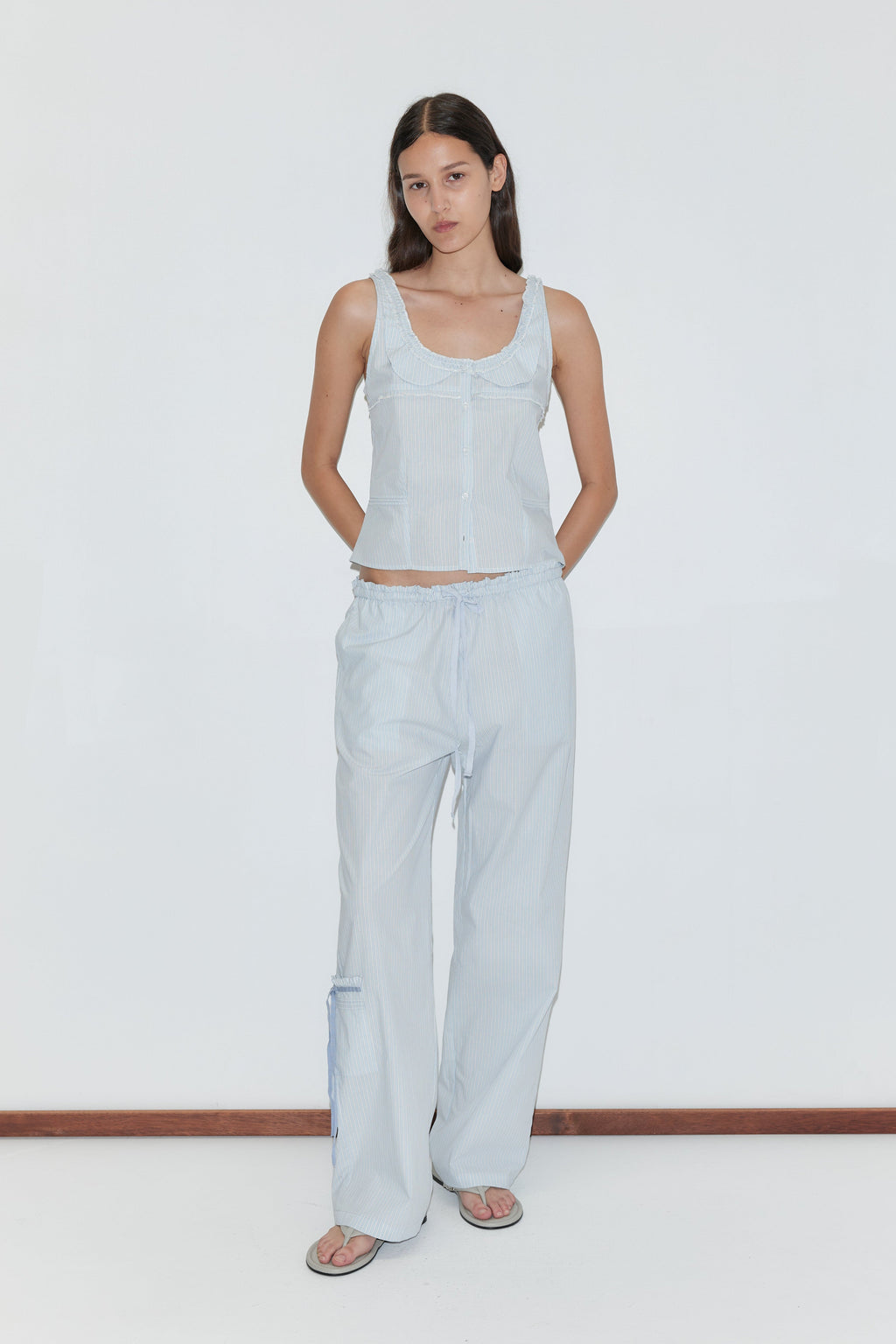 Frills Top - Mist Stripe