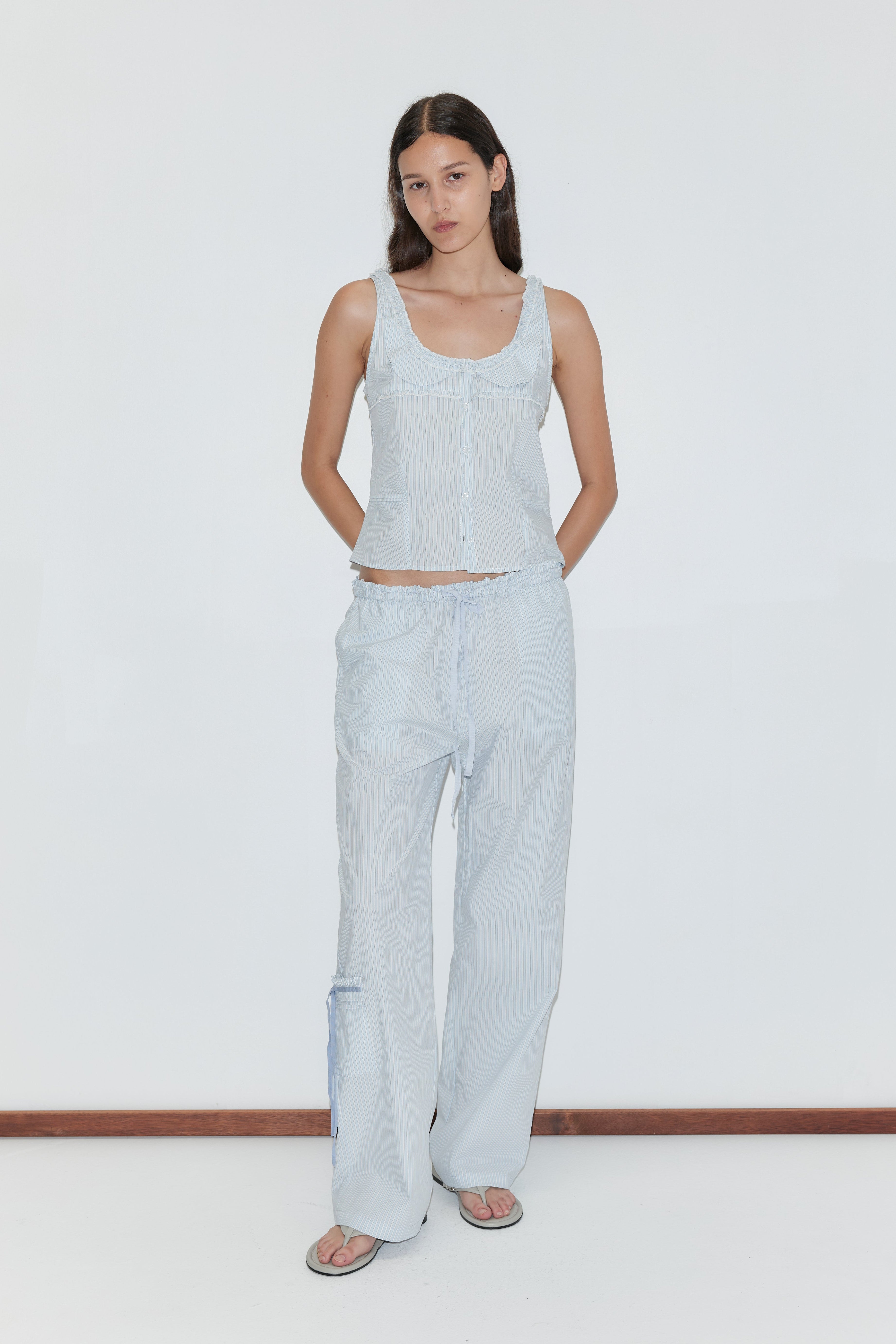 Frills Top - Mist Stripe
