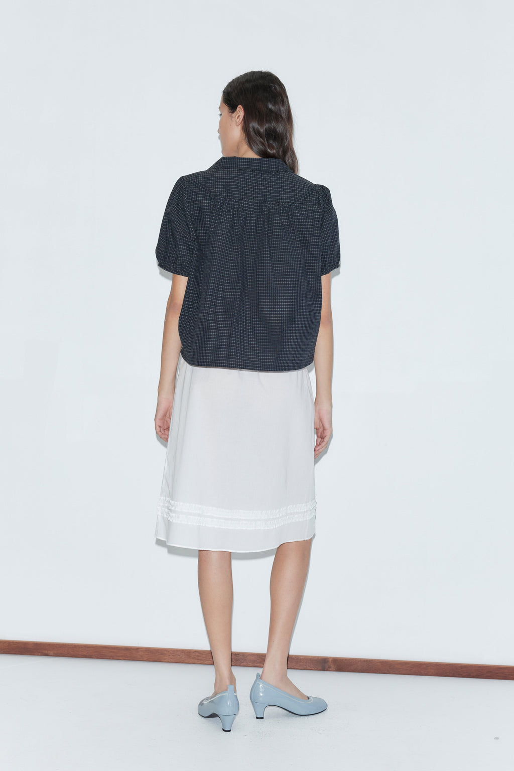 Fine Collar Top - Mono Grid