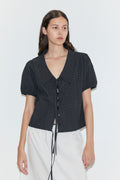 Fine Collar Top - Mono Grid