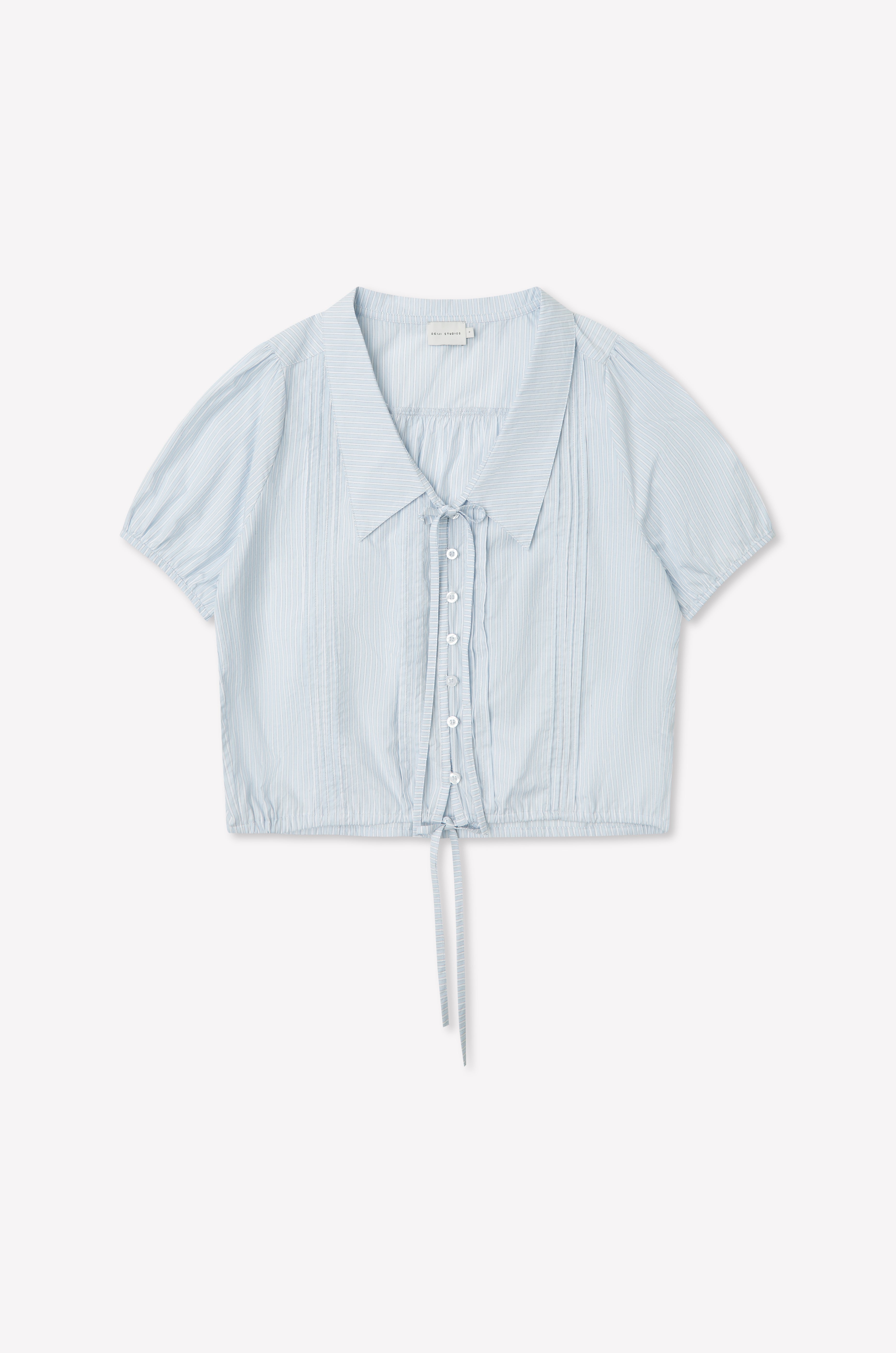 Fine Collar Top - Mist Stripe