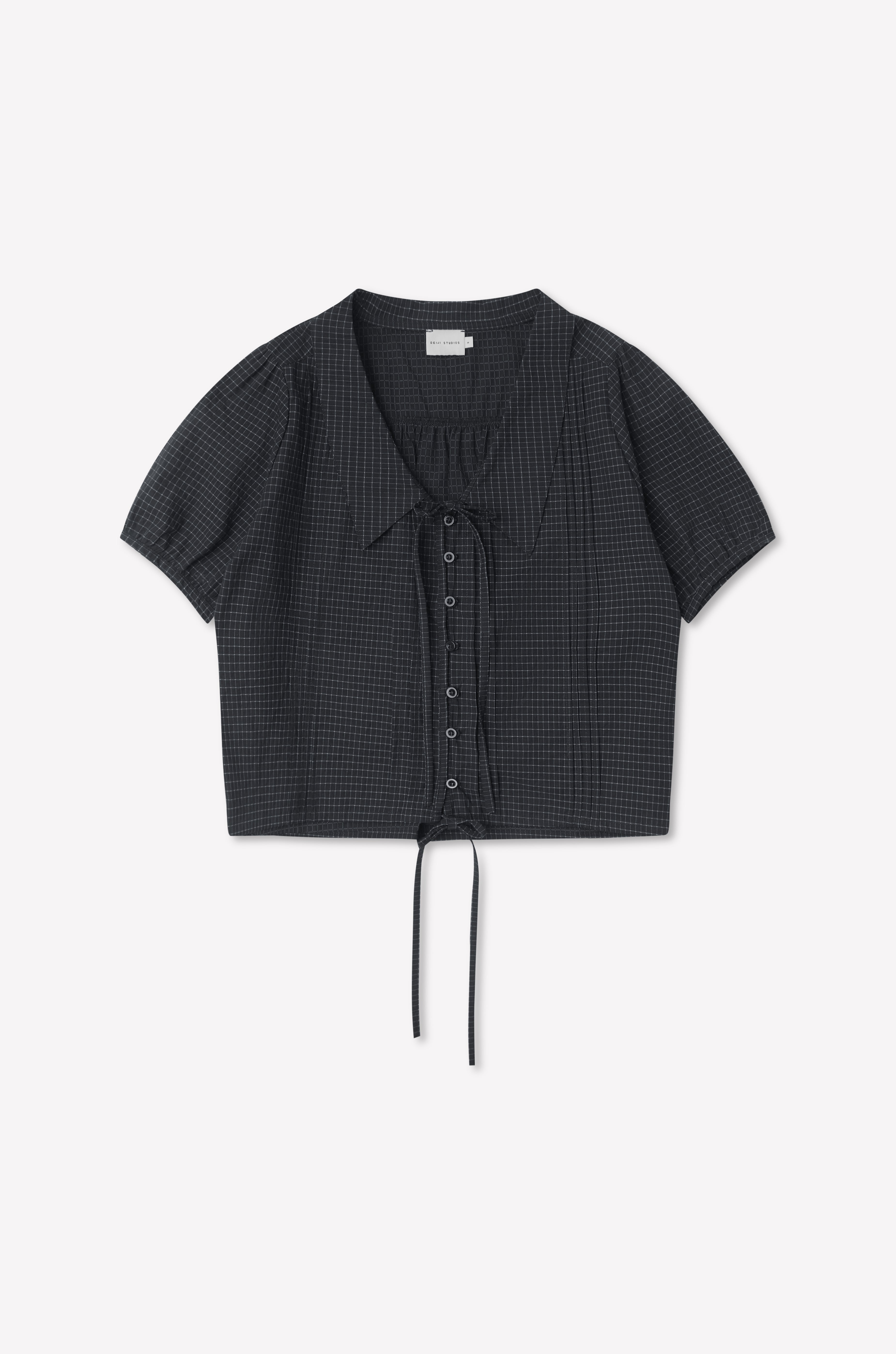 Fine Collar Top - Mono Grid